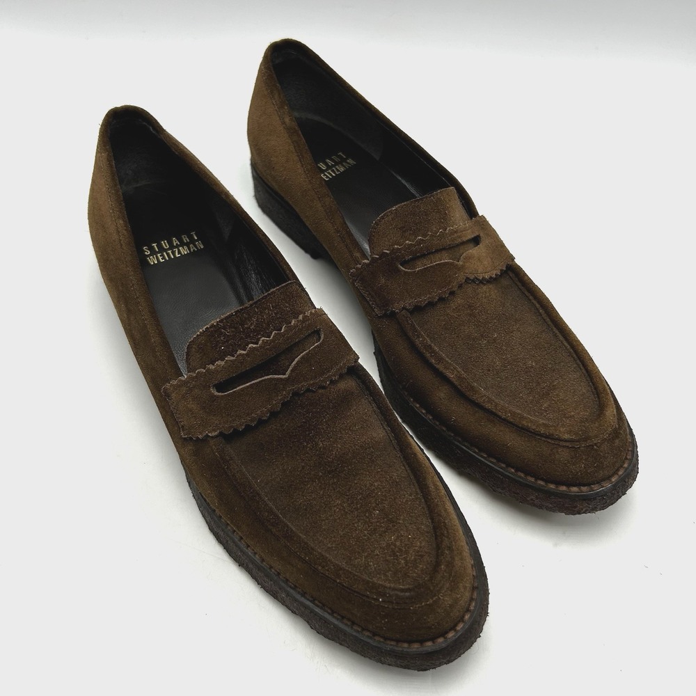 Stuart Weitzman Loafers Womens 6.5 N Brown Suede Leather Gum Sole Office Career